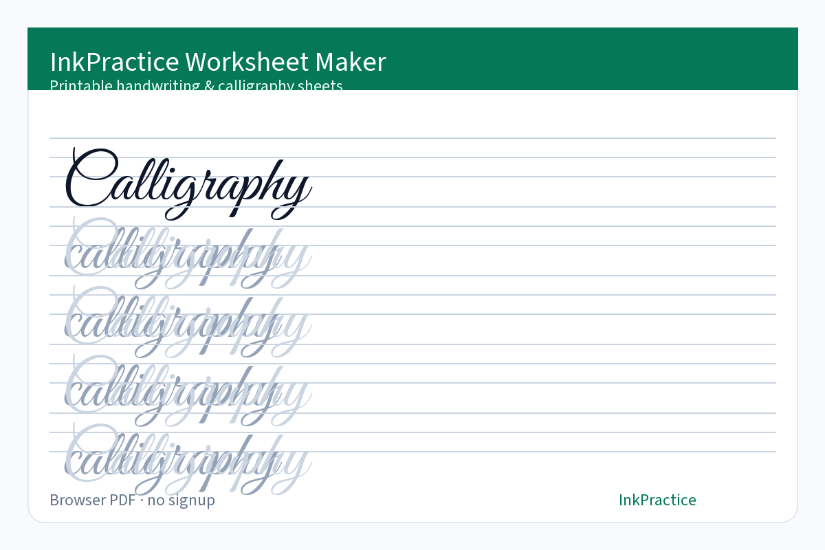 InkPractice free printable calligraphy worksheet maker preview